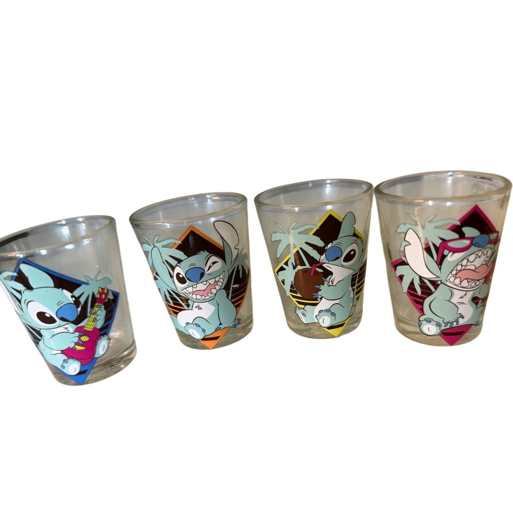 Disney Lilo and Stitch Shot Glass Set 4 Tropical Summer Graphics Experiment 626